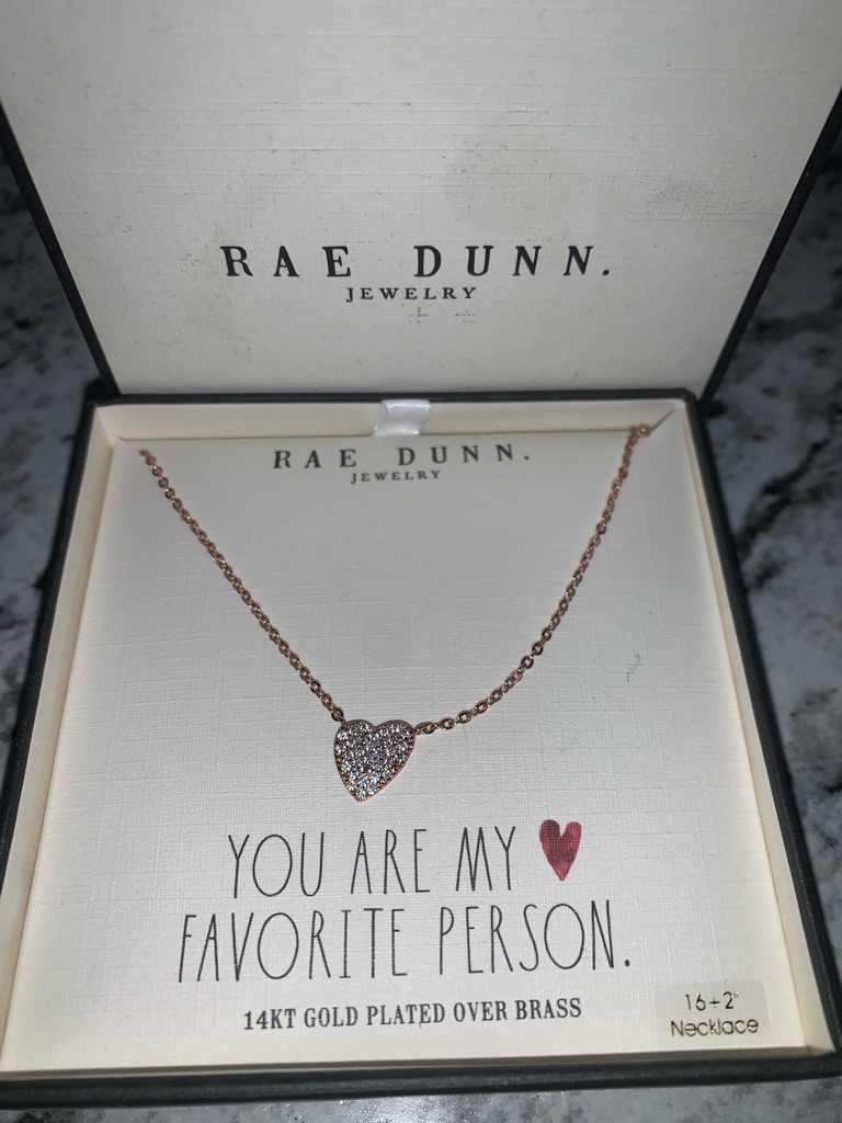 - Rae Dunn Rose Gold Heart Pendant Necklace With Crystal